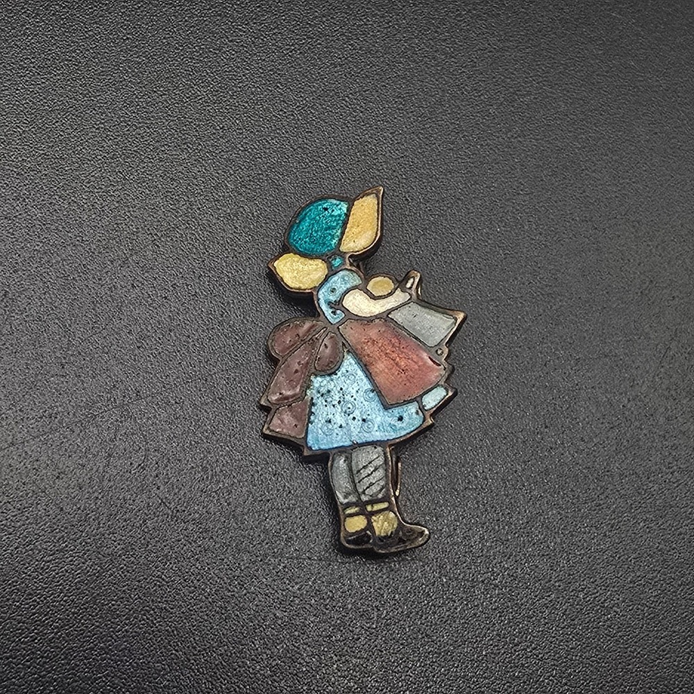 Holly Hobbie Enamel Brooch Girl with Bonne Vintage Costume Jewelry